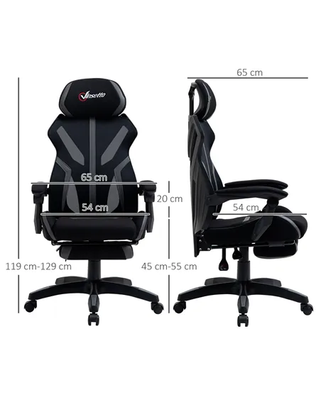 Vinsetto Mesh Office Chair Desk Task Computer Recliner with Footrest, Lumbar Back Support, Swivel Wheels, Adjustable Height for 