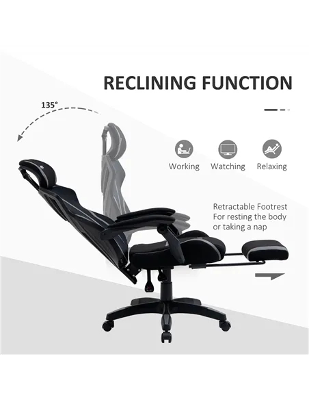 Vinsetto Mesh Office Chair Desk Task Computer Recliner with Footrest, Lumbar Back Support, Swivel Wheels, Adjustable Height for 