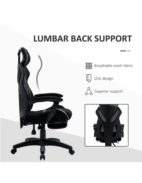 Vinsetto Mesh Office Chair Desk Task Computer Recliner with Footrest, Lumbar Back Support, Swivel Wheels, Adjustable Height for 