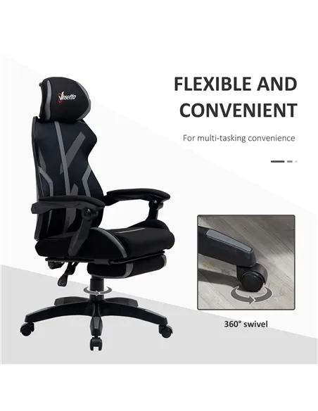 Vinsetto Mesh Office Chair Desk Task Computer Recliner with Footrest, Lumbar Back Support, Swivel Wheels, Adjustable Height for 