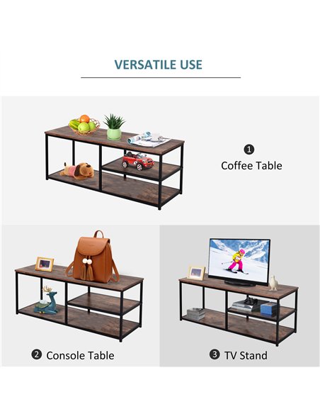 HOMCOM TV Unit for 55 inch TVs, Industrial TV Table with 2 Storage Shelves and Metal Frame, Entertainment Unit For living Room, 