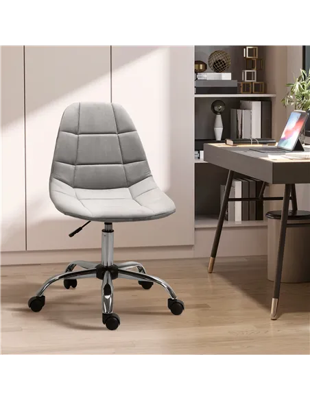 Vinsetto Ergonomic Office Chair with Adjustable Height and Wheels Velvet Executive Chair Armless for Home Study Bedroom Grey