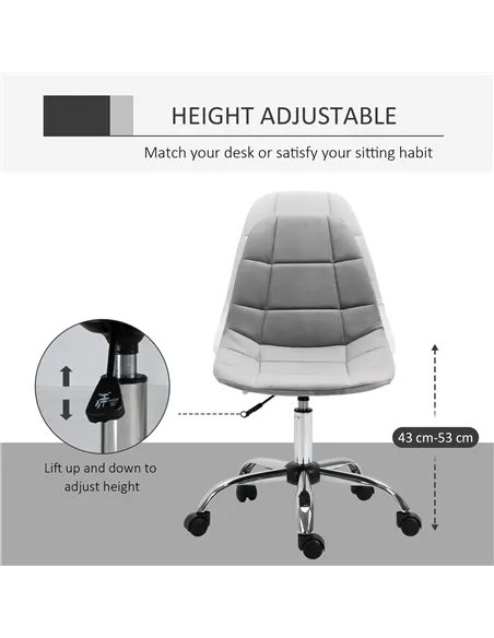 Vinsetto Ergonomic Office Chair with Adjustable Height and Wheels Velvet Executive Chair Armless for Home Study Bedroom Grey