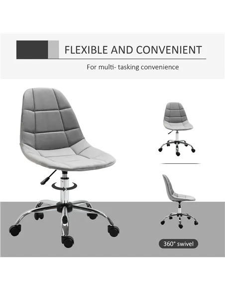 Vinsetto Ergonomic Office Chair with Adjustable Height and Wheels Velvet Executive Chair Armless for Home Study Bedroom Grey
