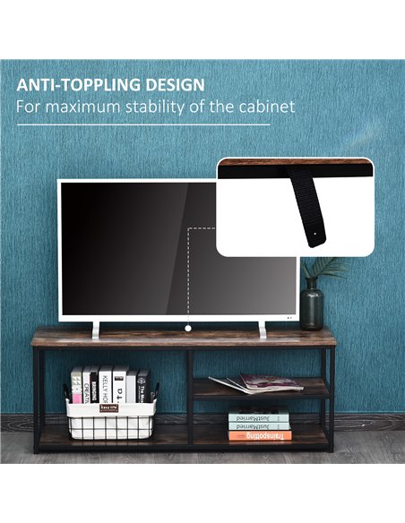 HOMCOM TV Unit for 55 inch TVs, Industrial TV Table with 2 Storage Shelves and Metal Frame, Entertainment Unit For living Room, 