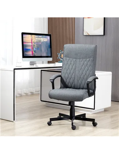 Vinsetto High Back Home Office Chair, Linen Fabric Computer Chair, Swivel Desk Chair with Adjustable Height for Living Room, Bed