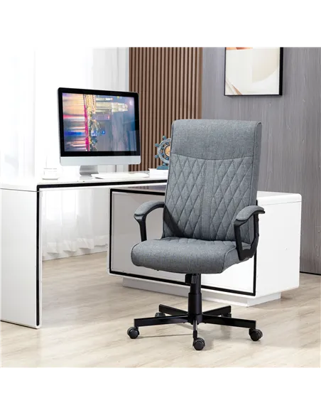 Vinsetto High Back Home Office Chair, Linen Fabric Computer Chair, Swivel Desk Chair with Adjustable Height for Living Room, Bed
