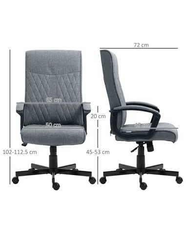 Vinsetto High Back Home Office Chair, Linen Fabric Computer Chair, Swivel Desk Chair with Adjustable Height for Living Room, Bed