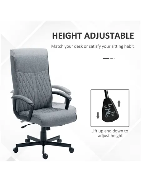 Vinsetto High Back Home Office Chair, Linen Fabric Computer Chair, Swivel Desk Chair with Adjustable Height for Living Room, Bed