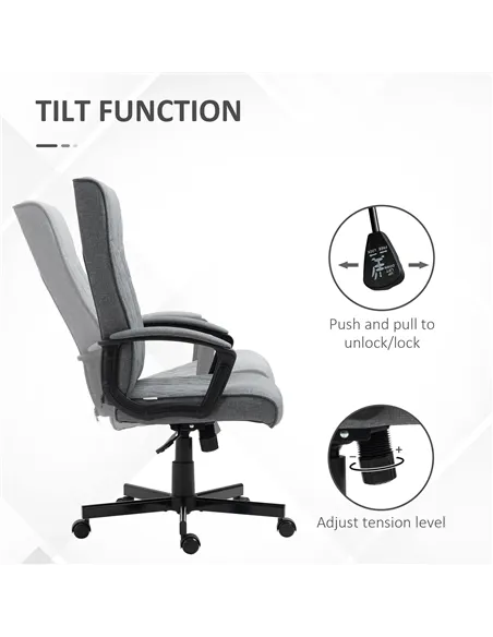 Vinsetto High Back Home Office Chair, Linen Fabric Computer Chair, Swivel Desk Chair with Adjustable Height for Living Room, Bed