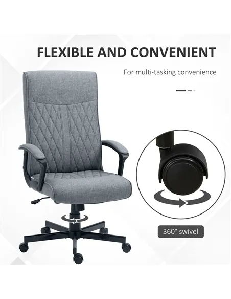 Vinsetto High Back Home Office Chair, Linen Fabric Computer Chair, Swivel Desk Chair with Adjustable Height for Living Room, Bed