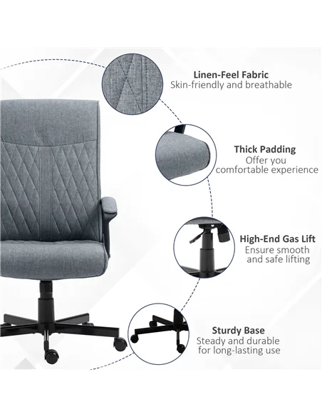Vinsetto High Back Home Office Chair, Linen Fabric Computer Chair, Swivel Desk Chair with Adjustable Height for Living Room, Bed