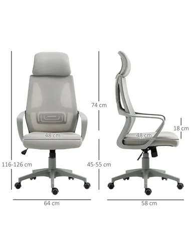 Vinsetto Ergonomic Office Chair, High Back Computer Chair, Mesh Desk Chair with Lumbar Support, Headrest, Wheel, Adjustable Heig