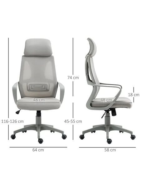 Vinsetto Ergonomic Office Chair, High Back Computer Chair, Mesh Desk Chair with Lumbar Support, Headrest, Wheel, Adjustable Heig