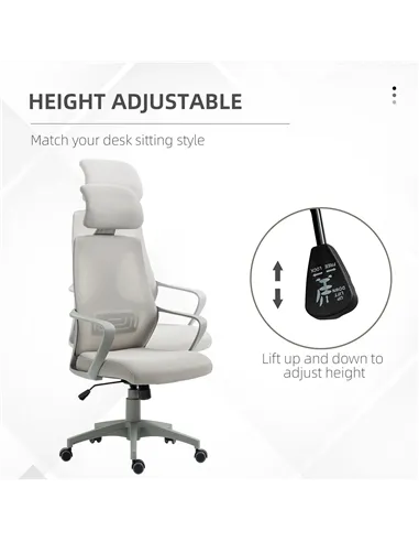 Vinsetto Ergonomic Office Chair, High Back Computer Chair, Mesh Desk Chair with Lumbar Support, Headrest, Wheel, Adjustable Heig