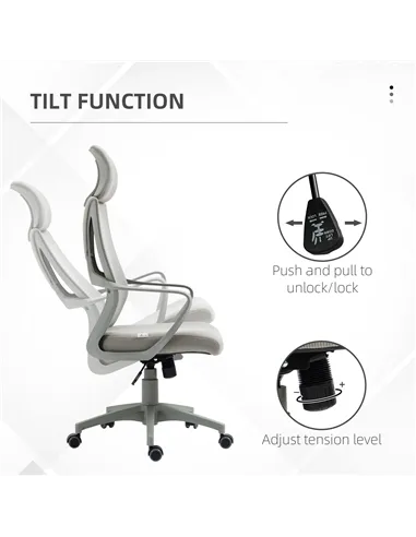 Vinsetto Ergonomic Office Chair, High Back Computer Chair, Mesh Desk Chair with Lumbar Support, Headrest, Wheel, Adjustable Heig