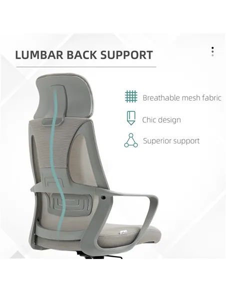 Vinsetto Ergonomic Office Chair, High Back Computer Chair, Mesh Desk Chair with Lumbar Support, Headrest, Wheel, Adjustable Heig