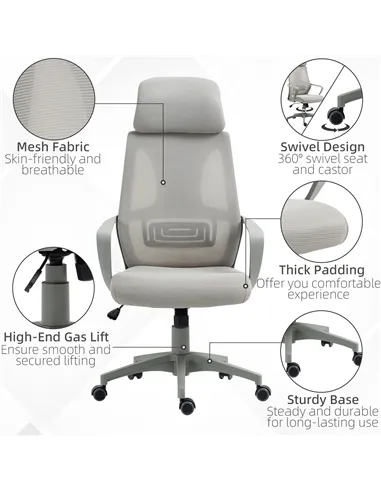 Vinsetto Ergonomic Office Chair, High Back Computer Chair, Mesh Desk Chair with Lumbar Support, Headrest, Wheel, Adjustable Heig