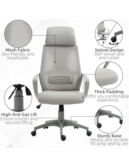 Vinsetto Ergonomic Office Chair, High Back Computer Chair, Mesh Desk Chair with Lumbar Support, Headrest, Wheel, Adjustable Heig