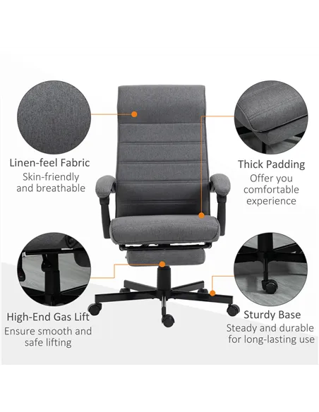 Vinsetto Office Chair, Computer Desk Chair, Fabric Swivel Chair with Adjustable Height and Rolling Wheels for Home Office Work S