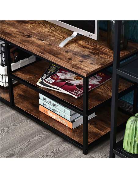 HOMCOM TV Unit for 55 inch TVs, Industrial TV Table with 2 Storage Shelves and Metal Frame, Entertainment Unit For living Room, 