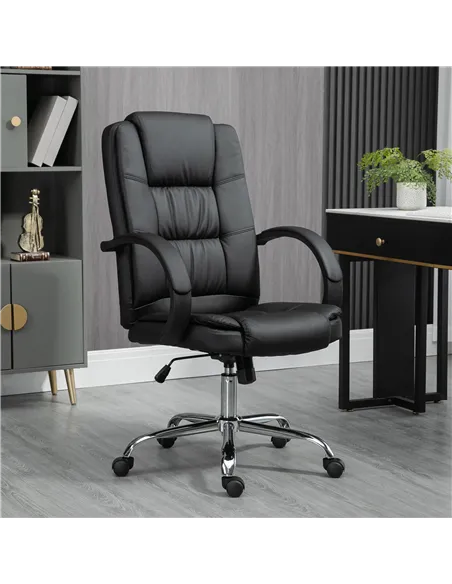 Vinsetto Office Chair, PU Leather Desk Chair with 13cm Soft Padded Seat and Backrest, Swivel Chair with Adjustable Height and Ro