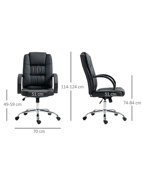 Vinsetto Office Chair, PU Leather Desk Chair with 13cm Soft Padded Seat and Backrest, Swivel Chair with Adjustable Height and Ro