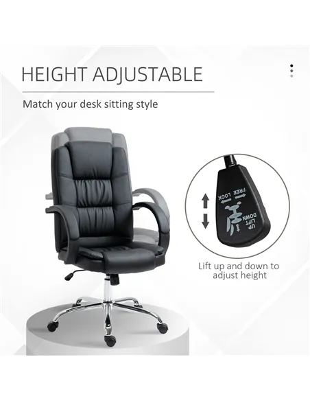 Vinsetto Office Chair, PU Leather Desk Chair with 13cm Soft Padded Seat and Backrest, Swivel Chair with Adjustable Height and Ro