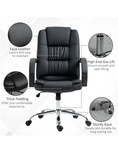 Vinsetto Office Chair, PU Leather Desk Chair with 13cm Soft Padded Seat and Backrest, Swivel Chair with Adjustable Height and Ro