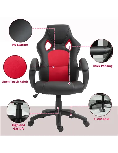 Vinsetto Office Chair Faux Leather Swivel Computer Desk Chair for Home Office with Wheels Armrests Black