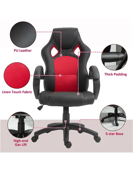 Vinsetto Office Chair Faux Leather Swivel Computer Desk Chair for Home Office with Wheels Armrests Black