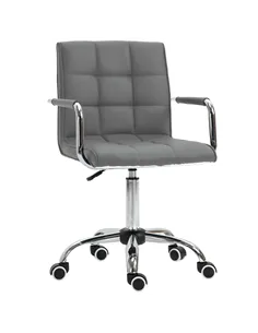 Vinsetto PU Leather Home Office Desk Chair, Computer Chair with Mid Back, Arm, Swivel Wheels, Adjustable Height, Grey