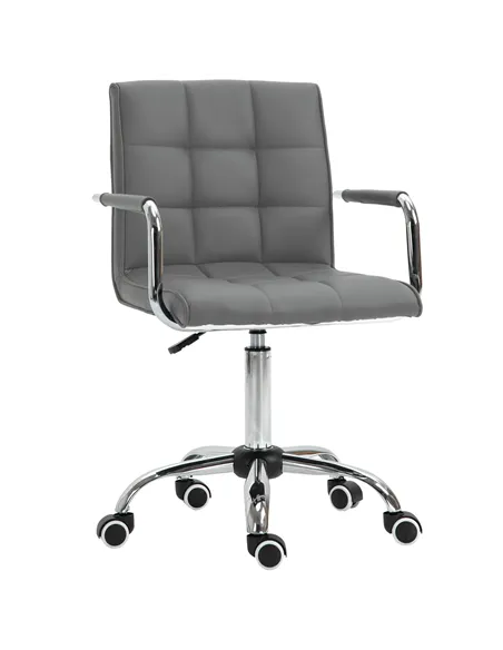 Vinsetto PU Leather Home Office Desk Chair, Computer Chair with Mid Back, Arm, Swivel Wheels, Adjustable Height, Grey