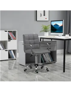 Vinsetto PU Leather Home Office Desk Chair, Computer Chair with Mid Back, Arm, Swivel Wheels, Adjustable Height, Grey 2