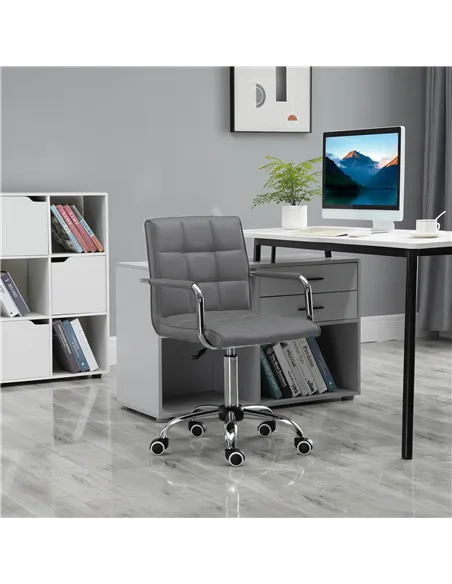 Vinsetto PU Leather Home Office Desk Chair, Computer Chair with Mid Back, Arm, Swivel Wheels, Adjustable Height, Grey