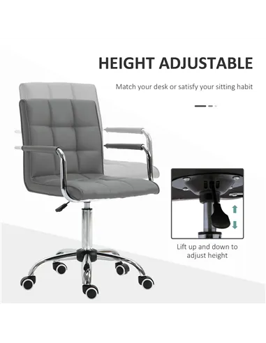 Vinsetto PU Leather Home Office Desk Chair, Computer Chair with Mid Back, Arm, Swivel Wheels, Adjustable Height, Grey