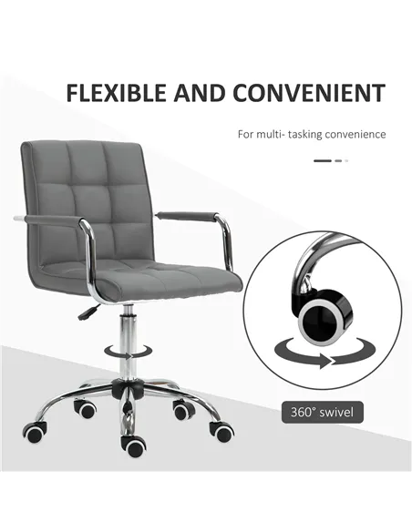Vinsetto PU Leather Home Office Desk Chair, Computer Chair with Mid Back, Arm, Swivel Wheels, Adjustable Height, Grey