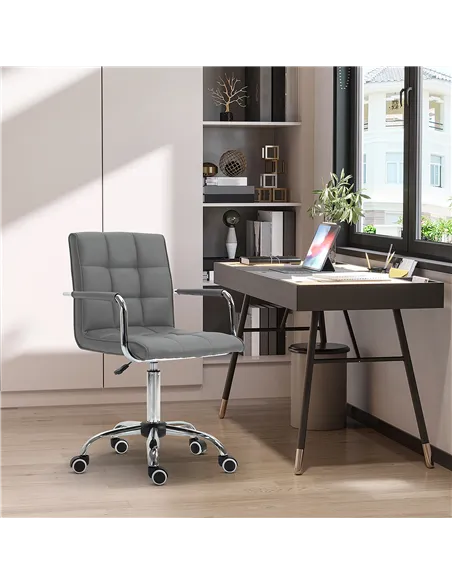 Vinsetto PU Leather Home Office Desk Chair, Computer Chair with Mid Back, Arm, Swivel Wheels, Adjustable Height, Grey