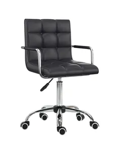 Vinsetto Office Chair, Makeup Vanity Chair, Mid Back Computer Chair, PU Leather Swivel Study Chair with Adjustable Height, Armre