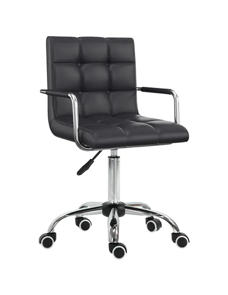 Vinsetto Office Chair, Makeup Vanity Chair, Mid Back Computer Chair, PU Leather Swivel Study Chair with Adjustable Height, Armre