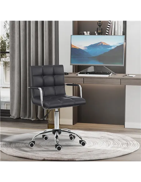 Vinsetto Office Chair, Makeup Vanity Chair, Mid Back Computer Chair, PU Leather Swivel Study Chair with Adjustable Height, Armre