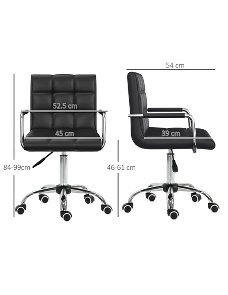 Vinsetto Office Chair, Makeup Vanity Chair, Mid Back Computer Chair, PU Leather Swivel Study Chair with Adjustable Height, Armre