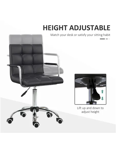 Vinsetto Office Chair, Makeup Vanity Chair, Mid Back Computer Chair, PU Leather Swivel Study Chair with Adjustable Height, Armre