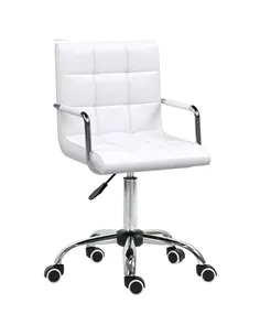 Vinsetto Office Chair, Makeup Vanity Chair, Mid Back Computer Chair, PU Leather Swivel Study Chair with Adjustable Height, Armre
