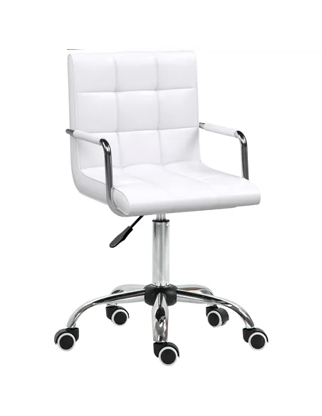 Vinsetto Office Chair, Makeup Vanity Chair, Mid Back Computer Chair, PU Leather Swivel Study Chair with Adjustable Height, Armre