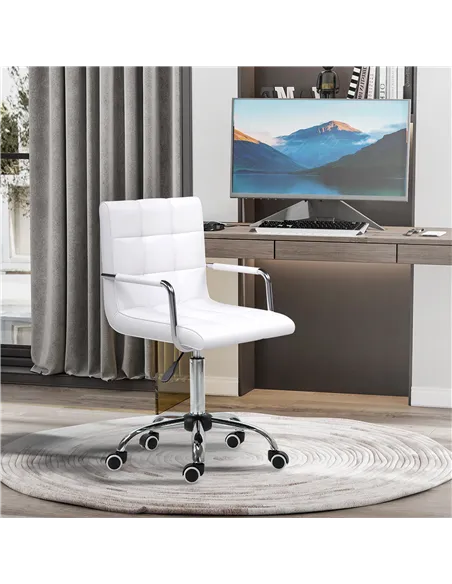 Vinsetto Office Chair, Makeup Vanity Chair, Mid Back Computer Chair, PU Leather Swivel Study Chair with Adjustable Height, Armre