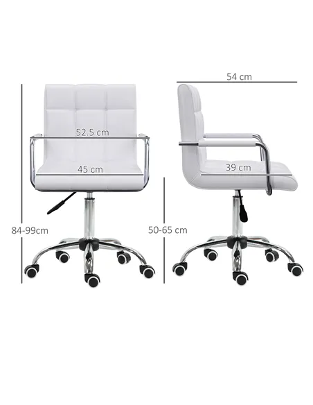 Vinsetto Office Chair, Makeup Vanity Chair, Mid Back Computer Chair, PU Leather Swivel Study Chair with Adjustable Height, Armre