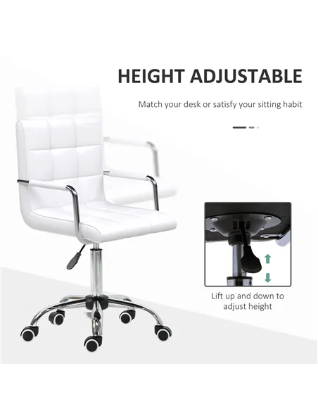 Vinsetto Office Chair, Makeup Vanity Chair, Mid Back Computer Chair, PU Leather Swivel Study Chair with Adjustable Height, Armre