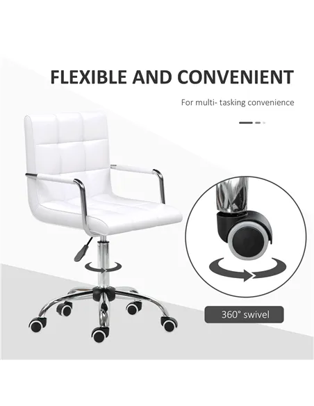 Vinsetto Office Chair, Makeup Vanity Chair, Mid Back Computer Chair, PU Leather Swivel Study Chair with Adjustable Height, Armre