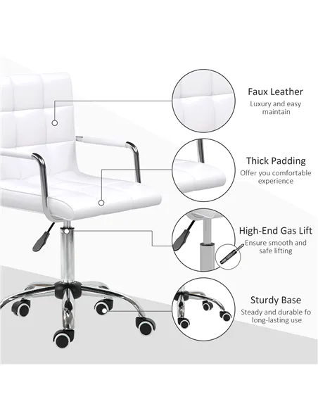 Vinsetto Office Chair, Makeup Vanity Chair, Mid Back Computer Chair, PU Leather Swivel Study Chair with Adjustable Height, Armre